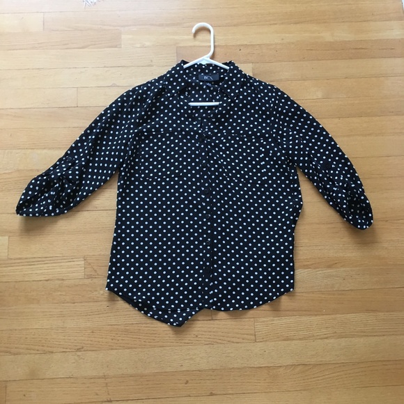 Polka Dot 3/4 Sleeve button front blouse - Picture 3 of 4